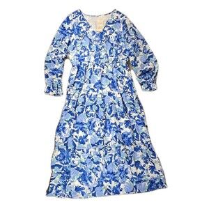 Creator Concept Floral Maxi Dress Women XXL Blue Ruffle Long Sleeve Boho NWT